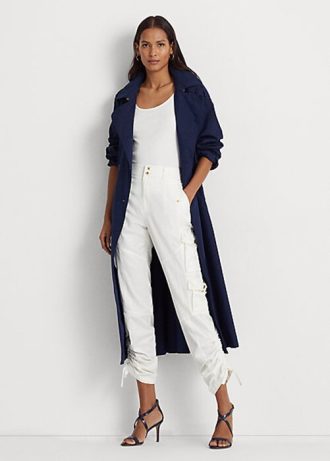 Calça cargo feminina branca Ralph Lauren Shantung