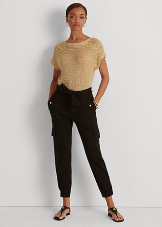 Calça cargo feminina preta Ralph Lauren com cinto Ponte