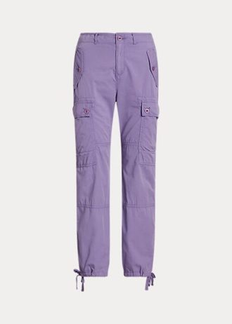 Calça cargo Ralph Lauren feminina roxa de sarja leve até o tornozelo