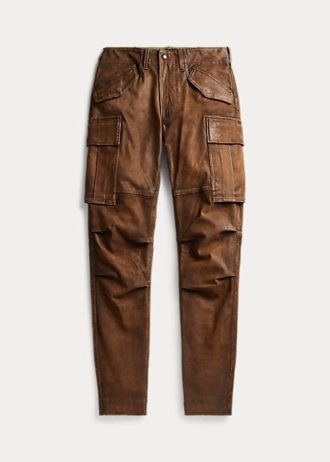Calça cargo skinny de couro Ralph Lauren feminina marrom