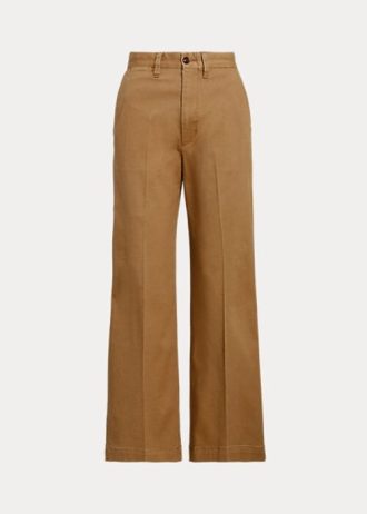 Calça chino Ralph Lauren cáqui feminina de perna larga