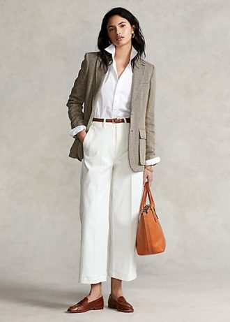 Calça chino Ralph Lauren feminina branca de perna larga