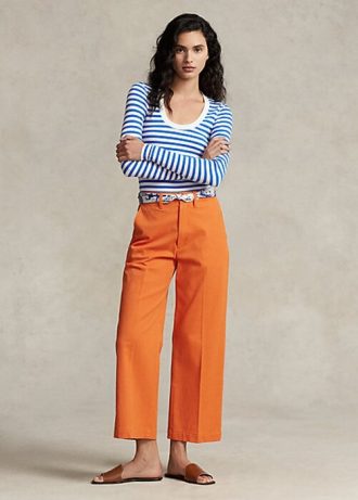 Calça chino Ralph Lauren feminina laranja com perna larga