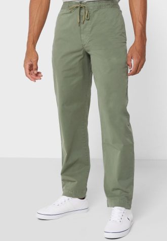 Calça chino Ralph Lauren masculina verde com cordão e ajuste relaxado