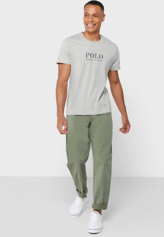 Calça chino Ralph Lauren masculina verde com cordão e ajuste relaxado