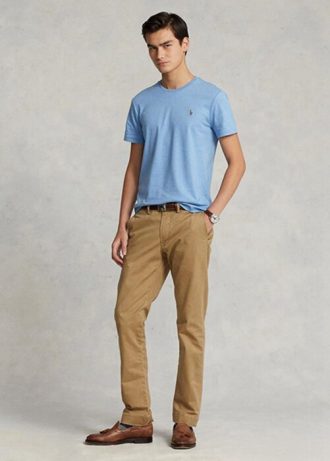 Calça chino slim fit elástica masculina Ralph Lauren cáqui