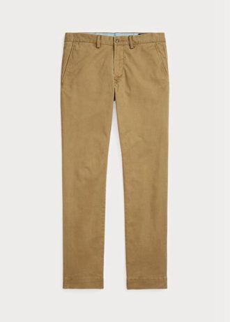 Calça chino slim fit elástica masculina Ralph Lauren cáqui