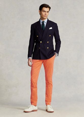 Calça Chino Slim Fit Masculina Ralph Lauren Stretch Laranja