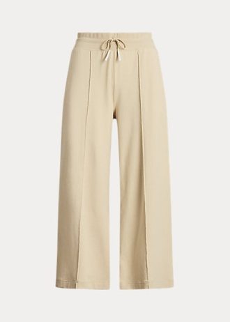 Calça curta de lã Ralph Lauren feminina bege com pernas largas