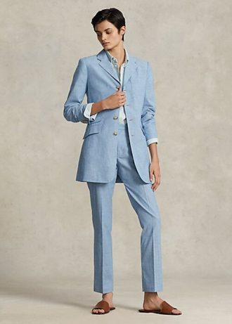 Calça curta Ralph Lauren Chambray Kick-Flare feminina azul