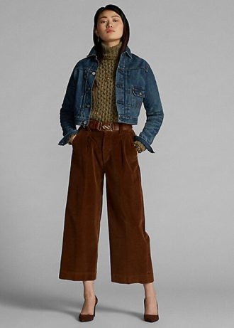 Calça curta Ralph Lauren de veludo cotelê marrom feminina
