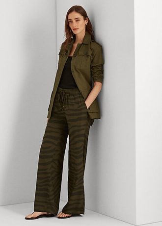 Calça de crepe com estampa de zebra Ralph Lauren feminina verde oliva