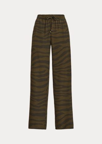 Calça de crepe com estampa de zebra Ralph Lauren feminina verde oliva