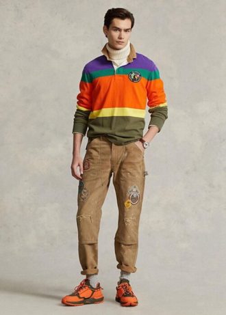 Calça de lona desgastada Ralph Lauren masculina marrom com ajuste relaxado