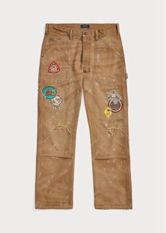 Calça de lona desgastada Ralph Lauren masculina marrom com ajuste relaxado