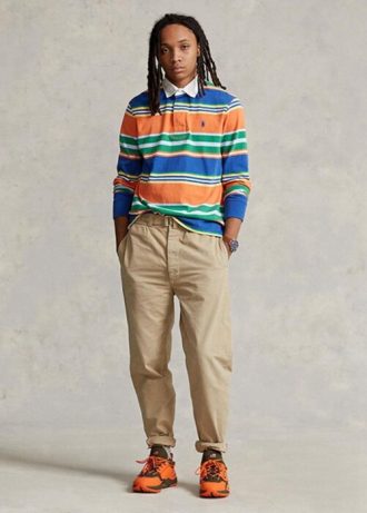 Calça de lona plissada Ralph Lauren masculina cáqui