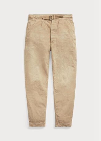 Calça de lona plissada Ralph Lauren masculina cáqui