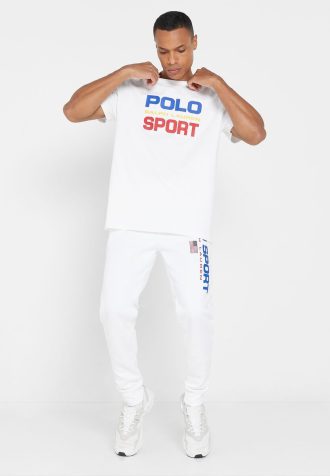 Calça de moletom branca masculina com logotipo Ralph Lauren