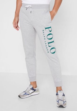 Calça de moletom com punho e logotipo Ralph Lauren cinza masculina