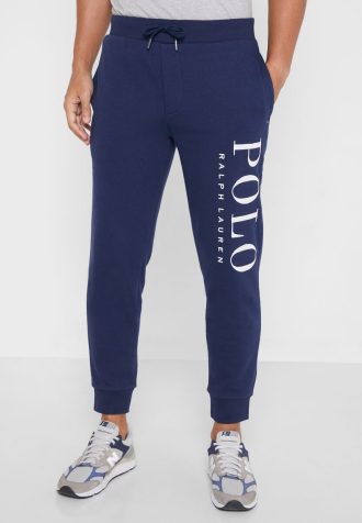Calça de moletom com punho e logotipo Ralph Lauren masculino azul marinho