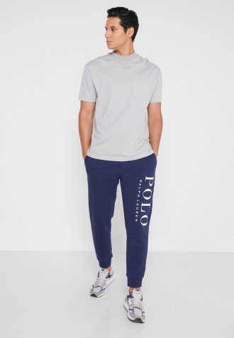 Calça de moletom com punho e logotipo Ralph Lauren masculino azul marinho