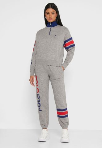 Calça de moletom feminina cinza com logotipo Ralph Lauren
