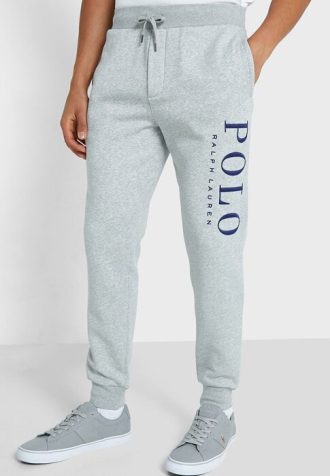 Calça de moletom masculina cinza com logotipo Ralph Lauren