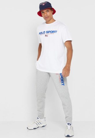 Calça de moletom masculina cinza com logotipo Ralph Lauren