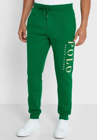 Calça de moletom masculina verde com logotipo Ralph Lauren