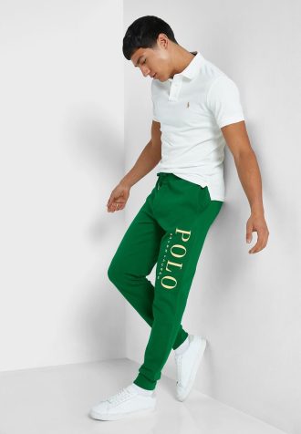 Calça de moletom masculina verde com logotipo Ralph Lauren