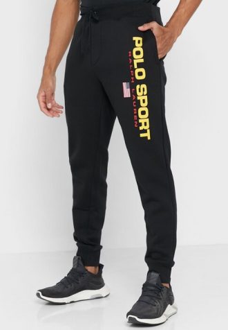 Calça de moletom preta masculina com logotipo Ralph Lauren