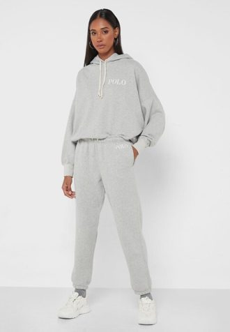 Calça de moletom Ralph Lauren cinza feminina de cintura alta