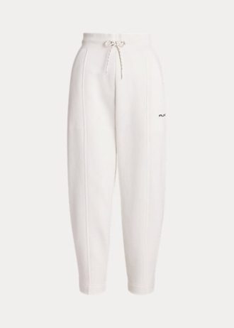 Calça de moletom Ralph Lauren feminina branca, de algodão misto e lã, cor cenoura