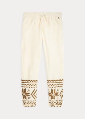 Calça de moletom Ralph Lauren feminina com estampa de flocos de neve em lã creme