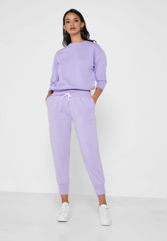 Calça de moletom Ralph Lauren feminina roxa com perna larga
