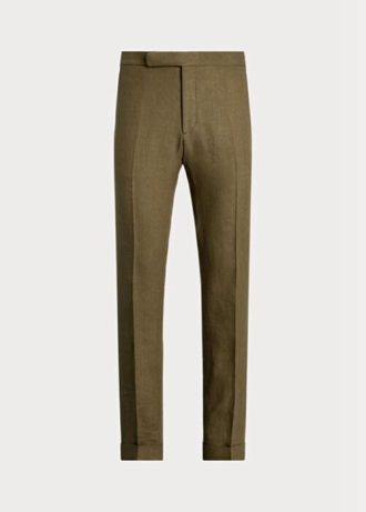 Calça de terno de linho Ralph Lauren Gregory masculina verde oliva