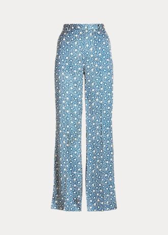 Calça feminina Ralph Lauren Starburst-Motif de cetim com perna larga azul