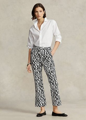 Calça flare de cetim com estampa gráfica Ralph Lauren feminina preta