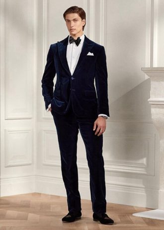 Calça formal Ralph Lauren Gregory Velvet masculina azul marinho