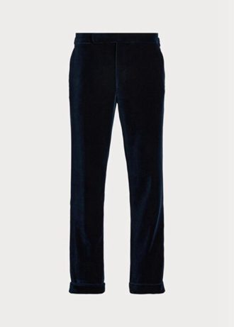 Calça formal Ralph Lauren Gregory Velvet masculina azul marinho