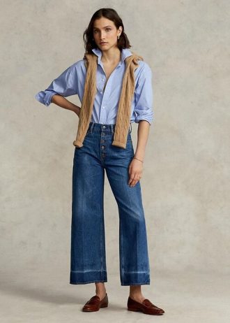 Calça jeans cropped Ralph Lauren de perna larga azul marinho feminina