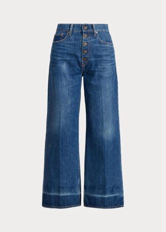 Calça jeans cropped Ralph Lauren de perna larga azul marinho feminina