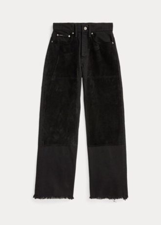 Calça jeans cropped Ralph Lauren feminina preta, cintura alta e perna larga