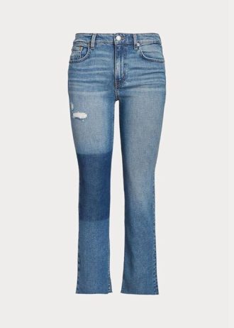 Calça jeans curta reta Ralph Lauren azul feminina de cintura alta