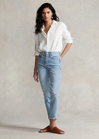 Calça jeans feminina Ralph Lauren Callen de cintura alta e slim da AZURE