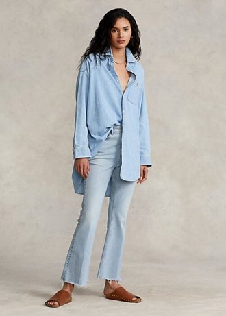 Calça jeans feminina Ralph Lauren Sharona Crop Flare AZURE
