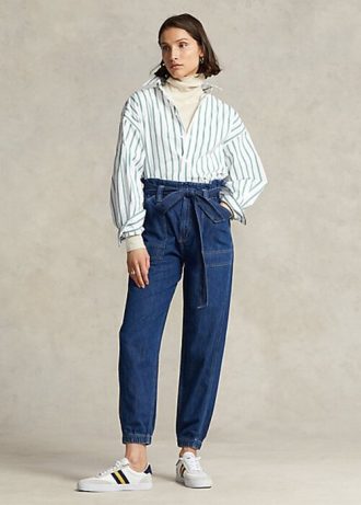 Calça jeans jogger Ralph Lauren Paperbag feminina azul marinho