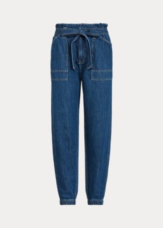 Calça jeans jogger Ralph Lauren Paperbag feminina azul marinho