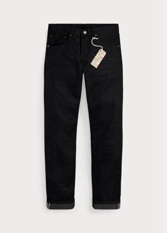 Calça jeans preta Ralph Lauren Slim Fit masculina, preta com orla preta