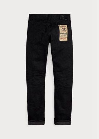 Calça jeans preta Ralph Lauren Slim Fit masculina, preta com orla preta